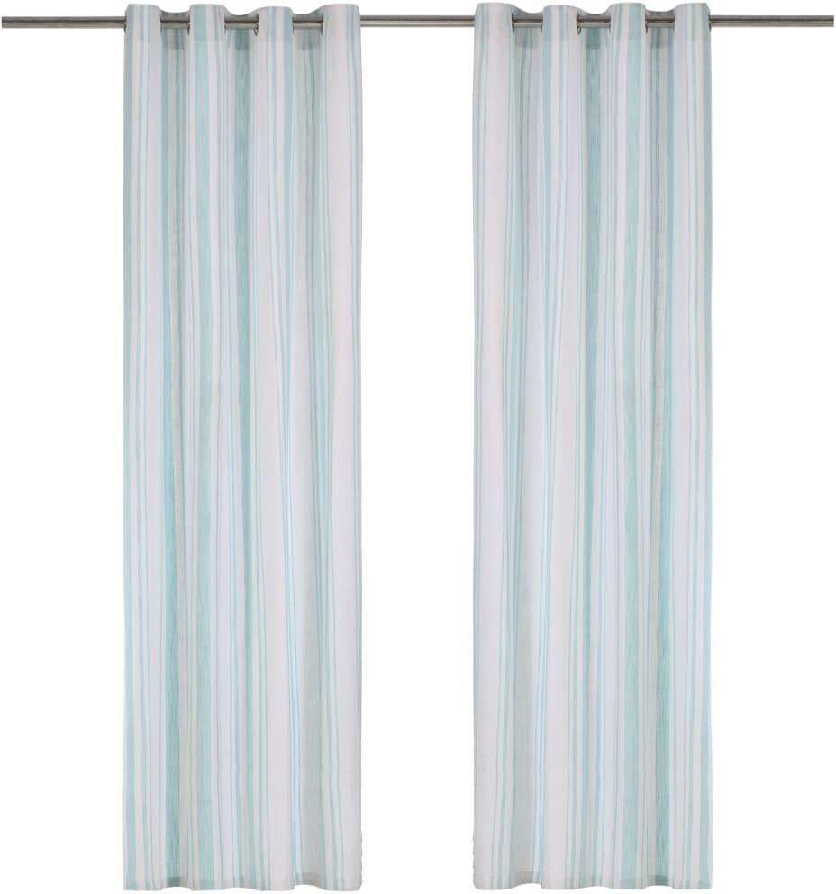 vidaXL Gardiner med metallringar 2 st bomull 140x245 cm blå ränder